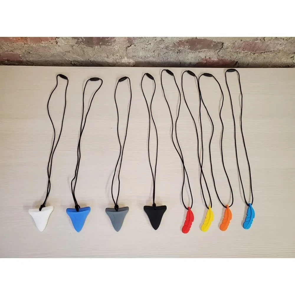 Sensory Chew Necklace Fidget Silicone Kids Autism ADHD Shark Feather Multicolor